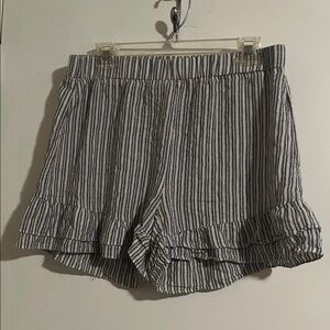 Umgee Striped Gray Blue Women's Ruffled Shorts Large Linen